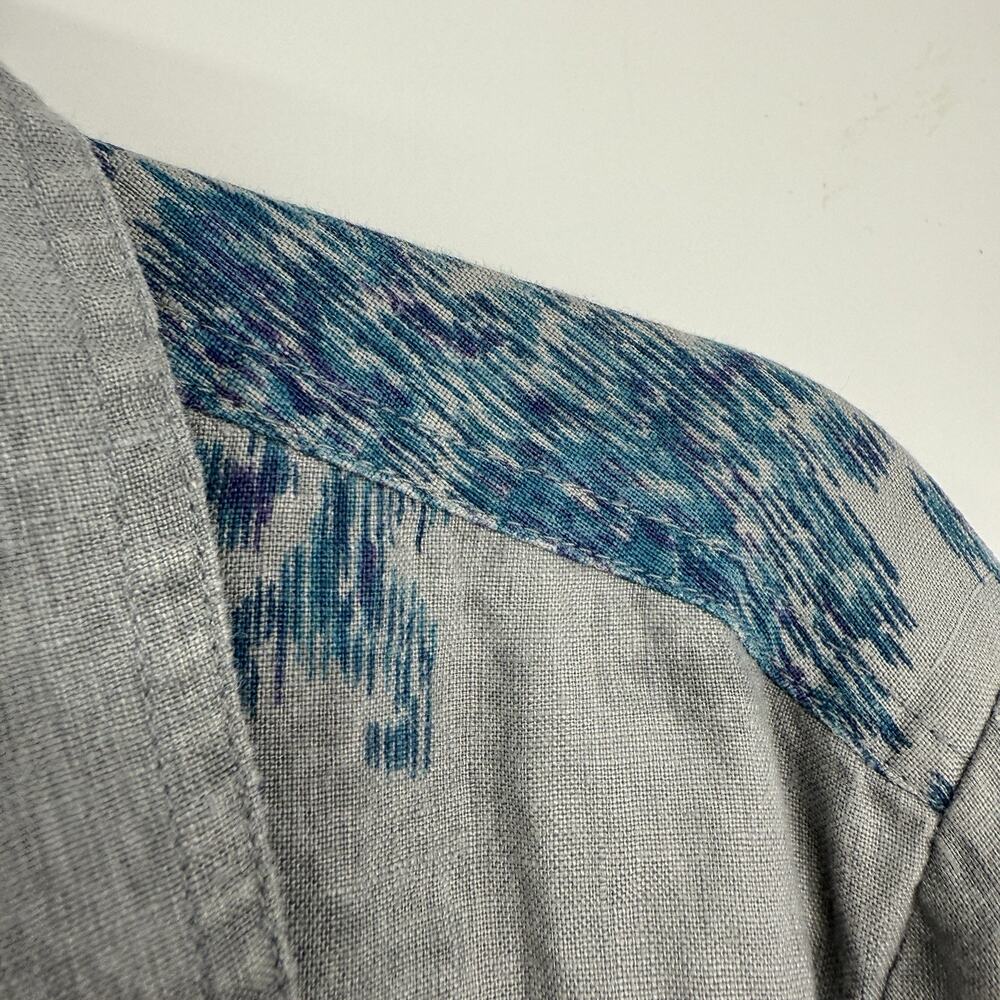 Coldwater Creek 20W Linen Shacket Blue Gray Watercolor Snap Shirt Jacket Boho - Picture 7 of 13